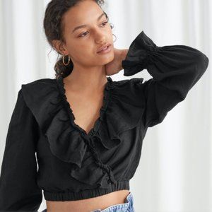 & Other Stories linen frill long sleeve blouse